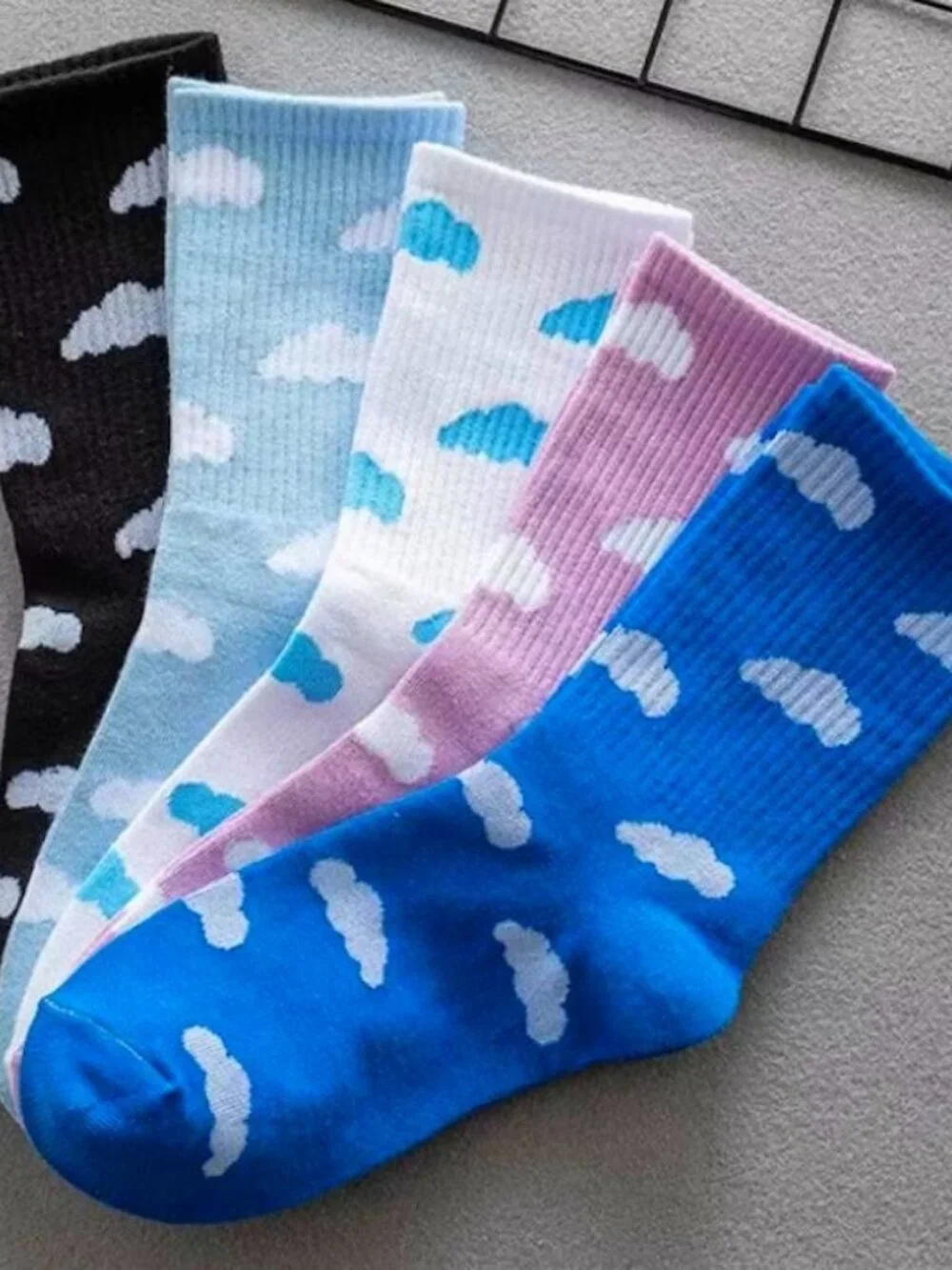 Dreamy Clouds Crew Socks White on PInk to Purple Orchid Shade Gift Packaged